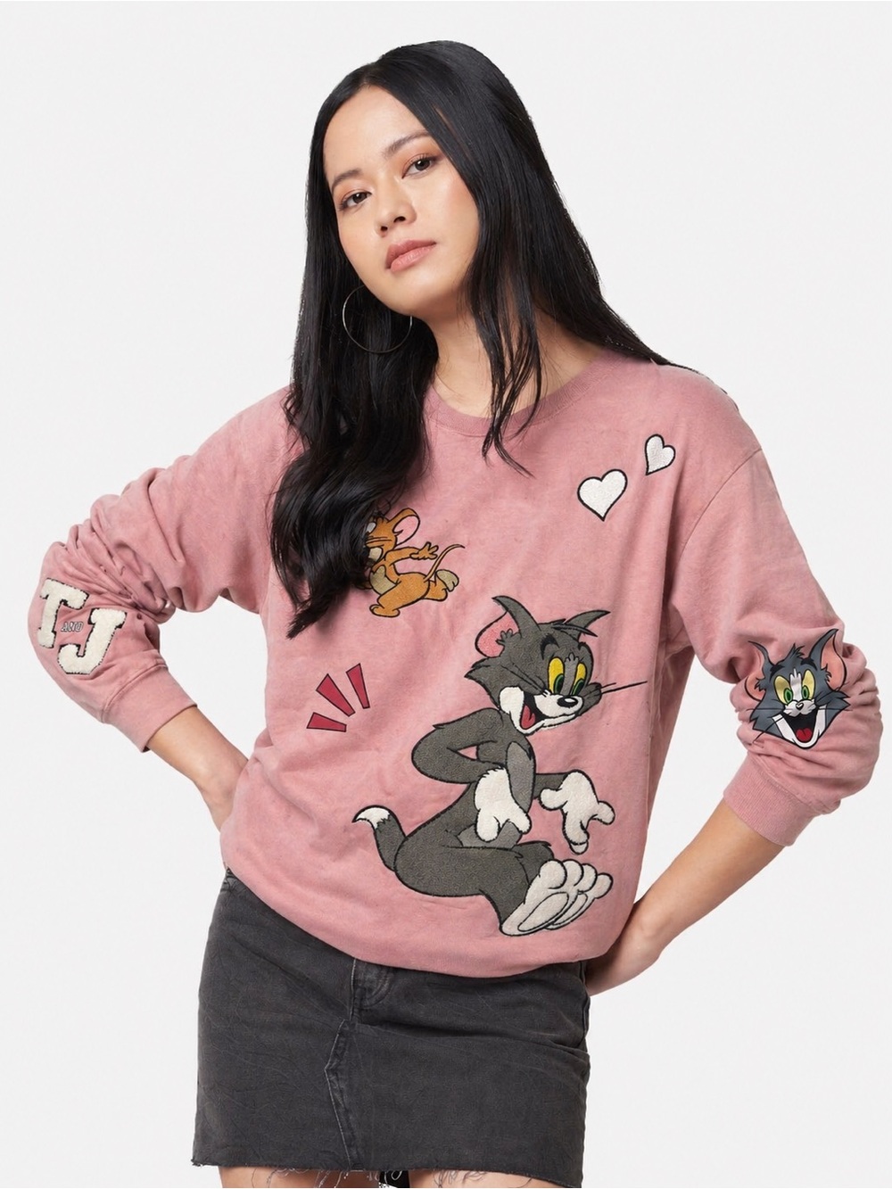 Tom & Jerry Pink Sweatshirt Cartoon Print Long Sleeve women’s small (3-5)